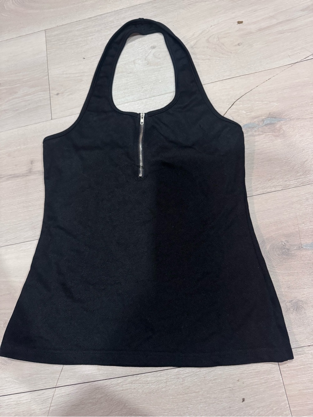SHEIN Black Halter Tank with Silver Front Zip